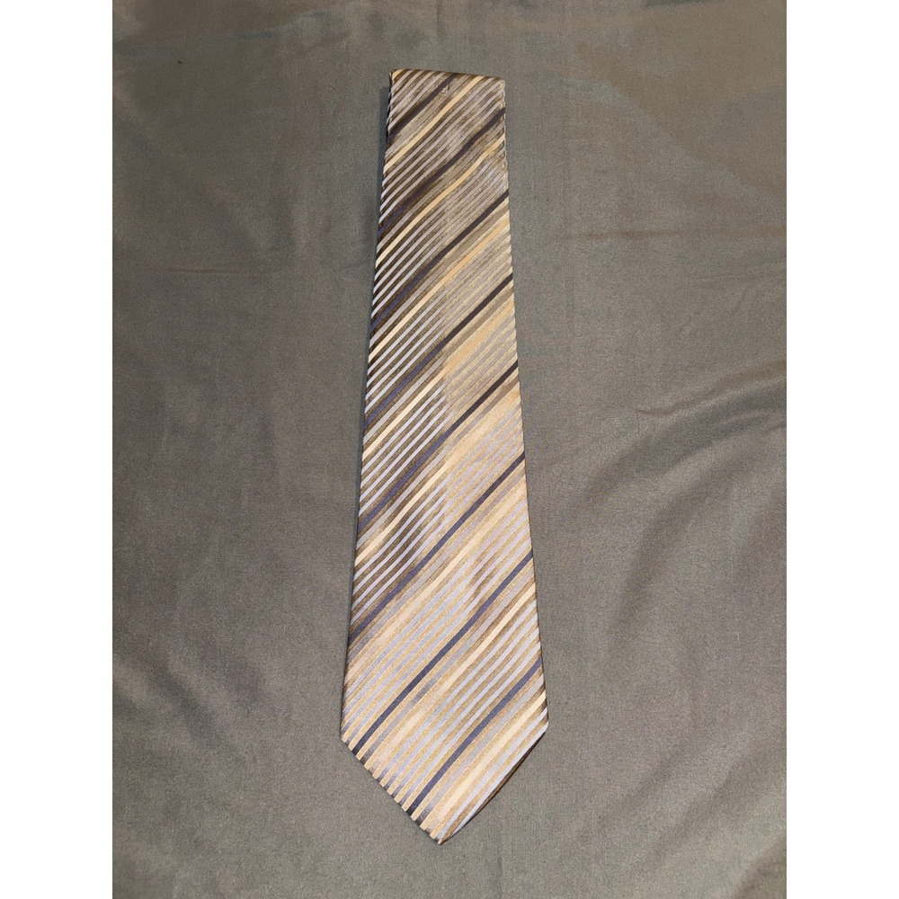 Dockers Mens Silk Necktie Brown Tan Blue Striped Stain Resistant Formal Tie
